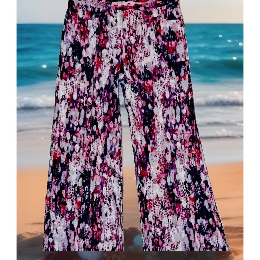 Bo&Nic Cartier Flare Leg Pant Hot Coral Sugar Crush‎ Print LNC Women's Size L